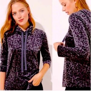 LOFT GRAY BLACK ANIMAL PRINT VELVET HOODIE